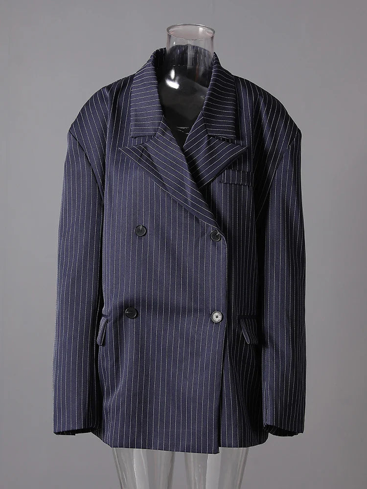 Women's Pinstripe Suit Set - Comfortable Elastic Waistband