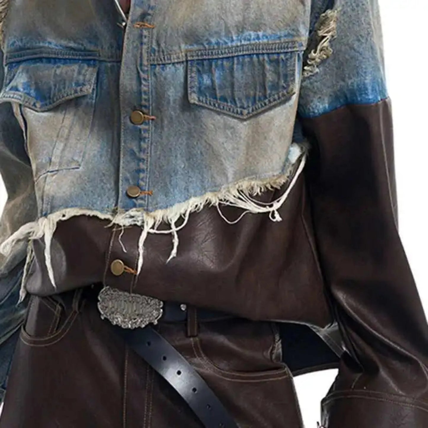 Men's Vegan Leather & Distressed Denim Set