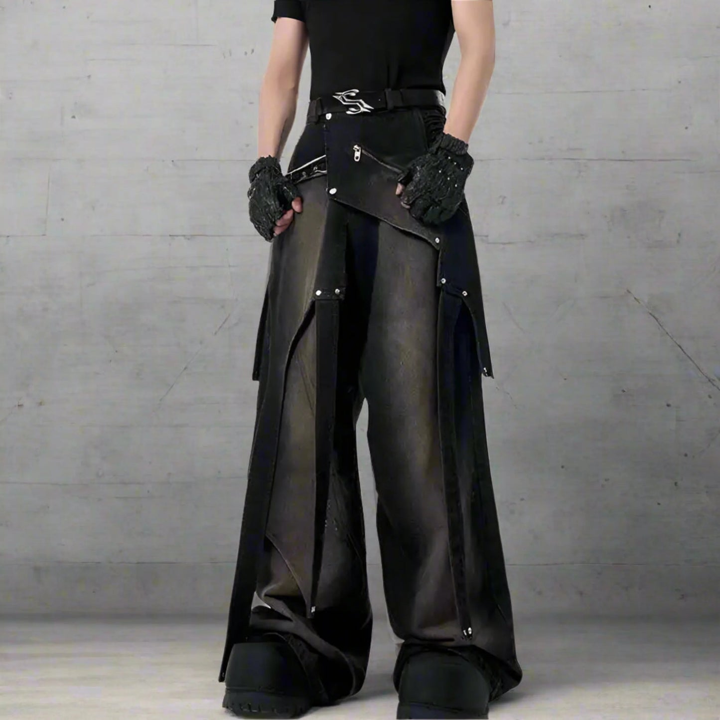 Men's Deconstructed Studded Jeans