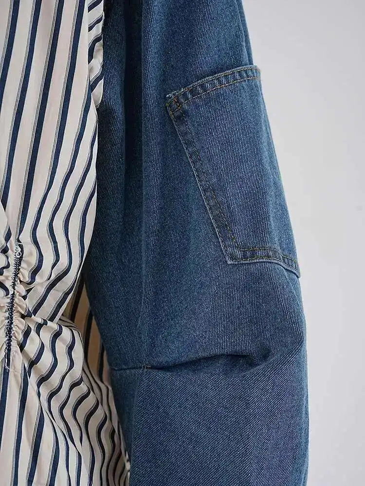 Denim Ruched Stripe Blouse
