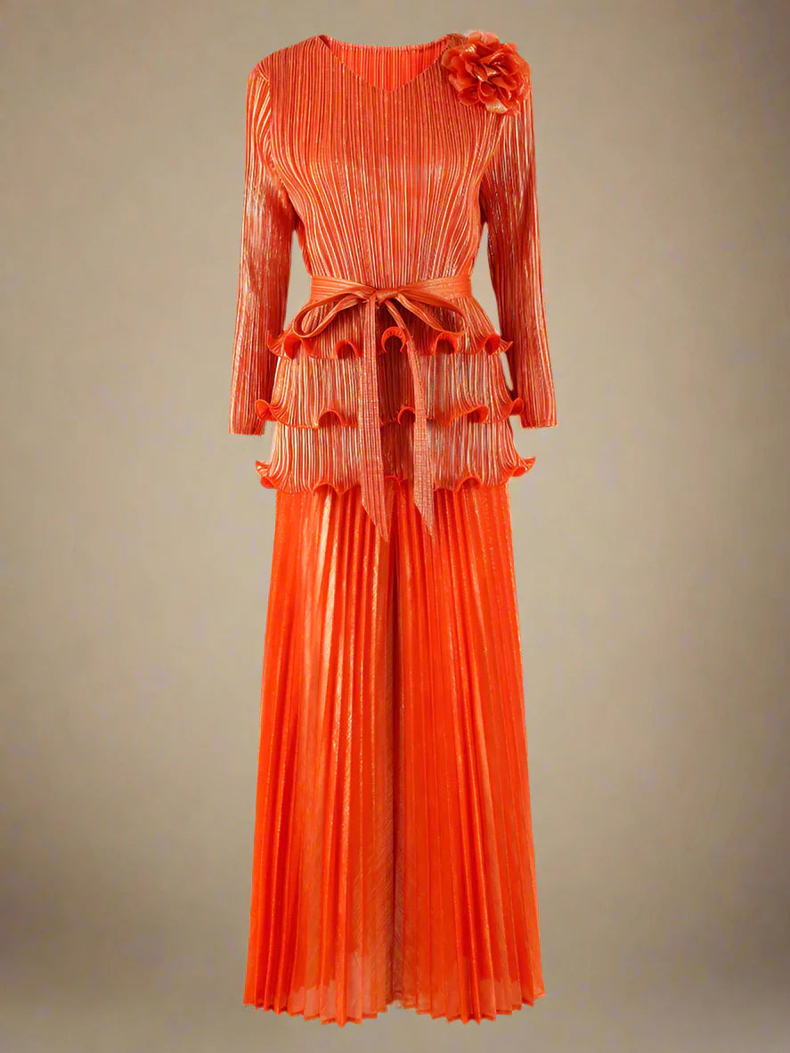 Couture Ruffle Japanese Pleated 2-Piece Set