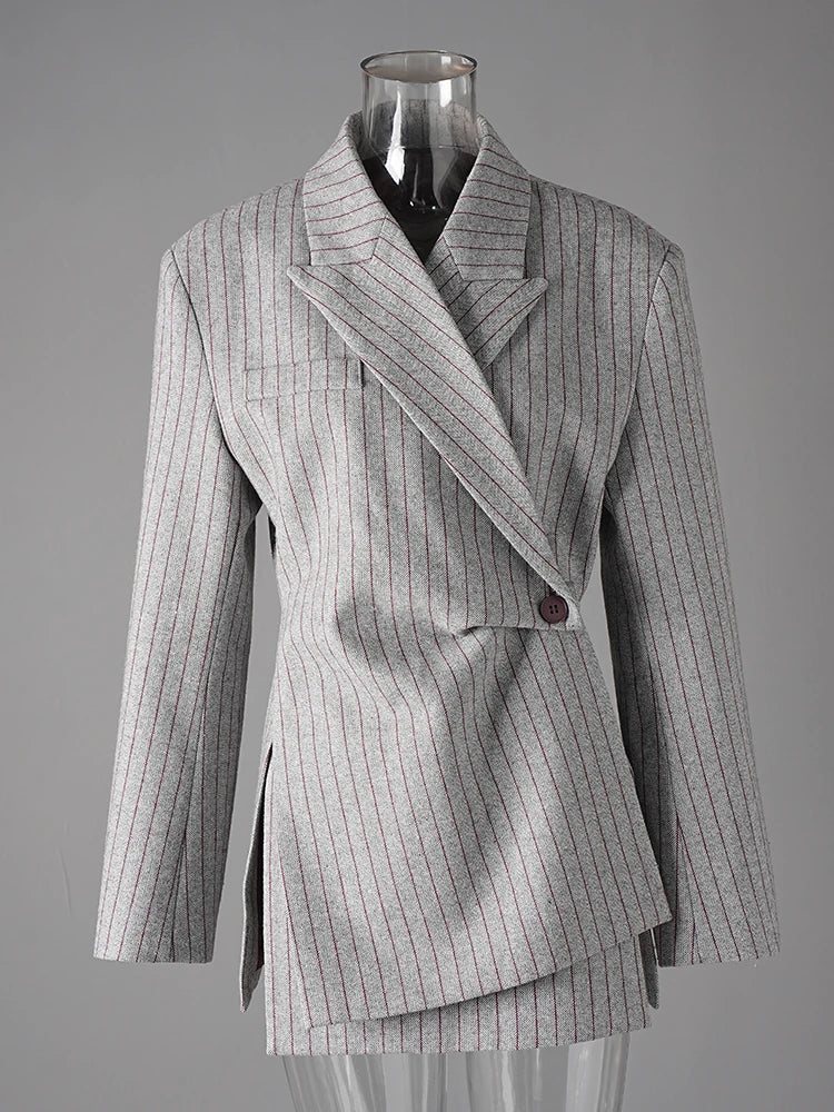 Asymmetric Pinstripe Blazer - Gray Tailored Fit