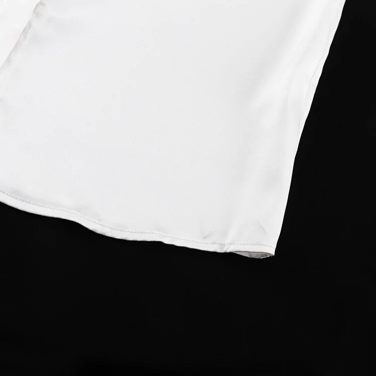 Satin Top with Dramatic Black Tie