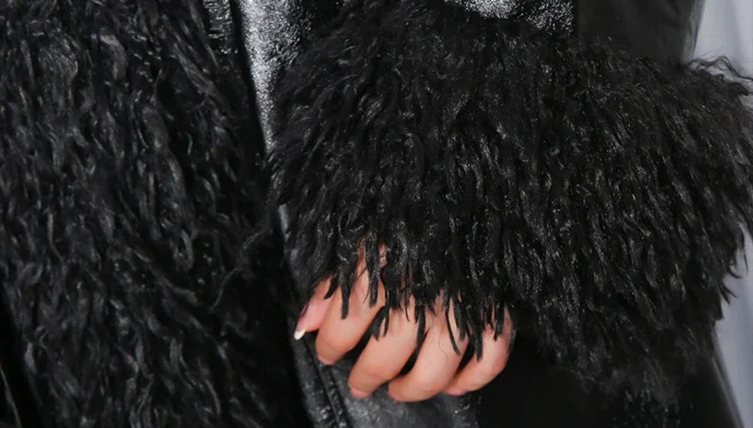 Couture Vegan Leather Trench with Shaggy Fur