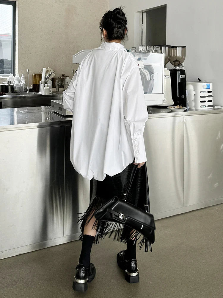 Voluminous Sculptural Draped White Blouse