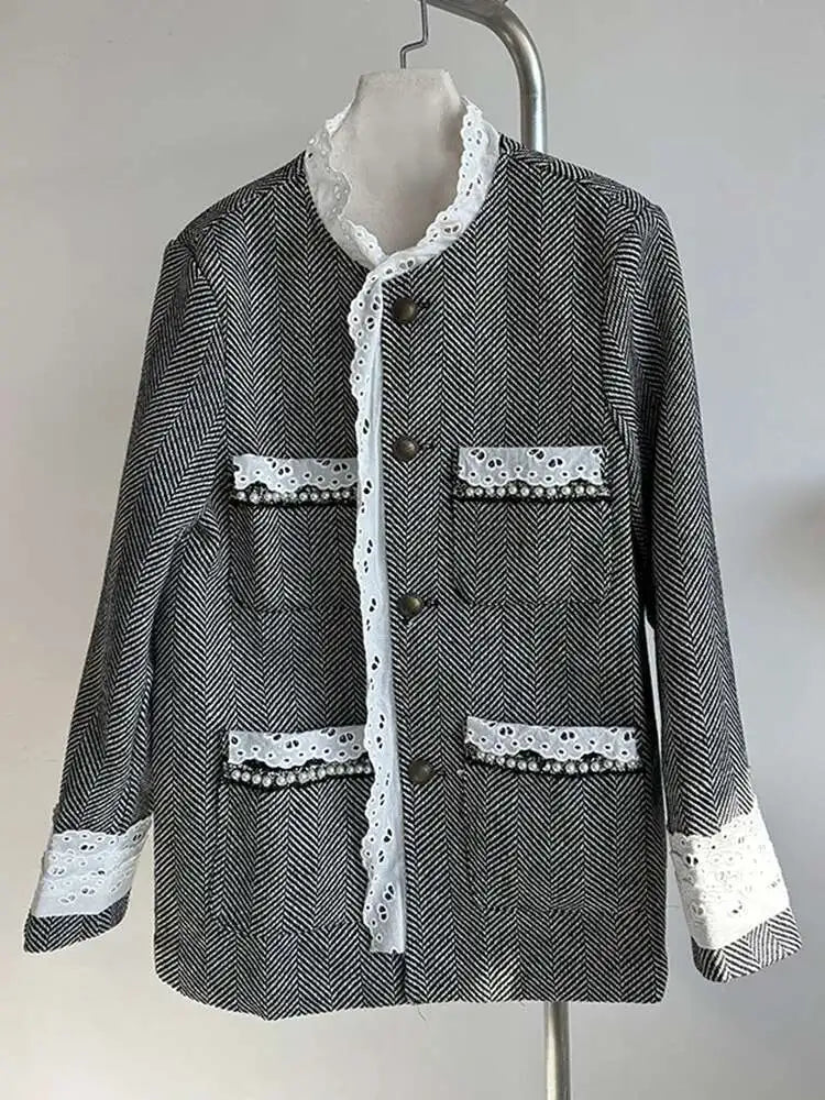 Lace Herringbone Oversized Blazer