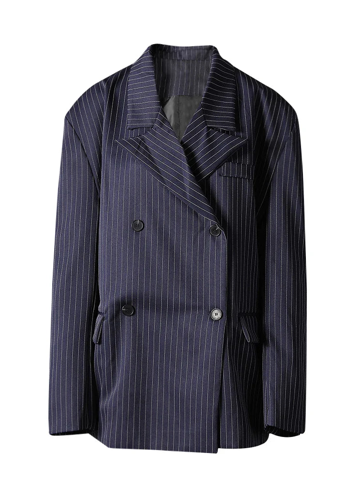 Women's Pinstripe Suit Set - Comfortable Elastic Waistband