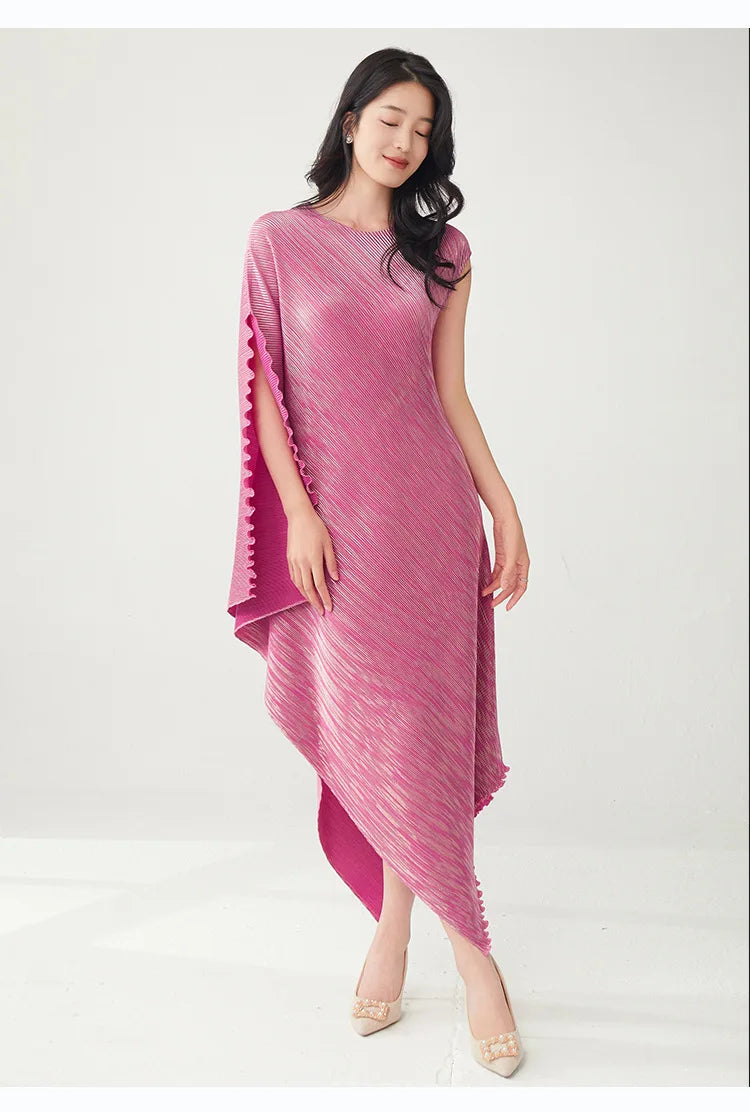 Pleated Asymmetric Dress - Unique Textured Drape
