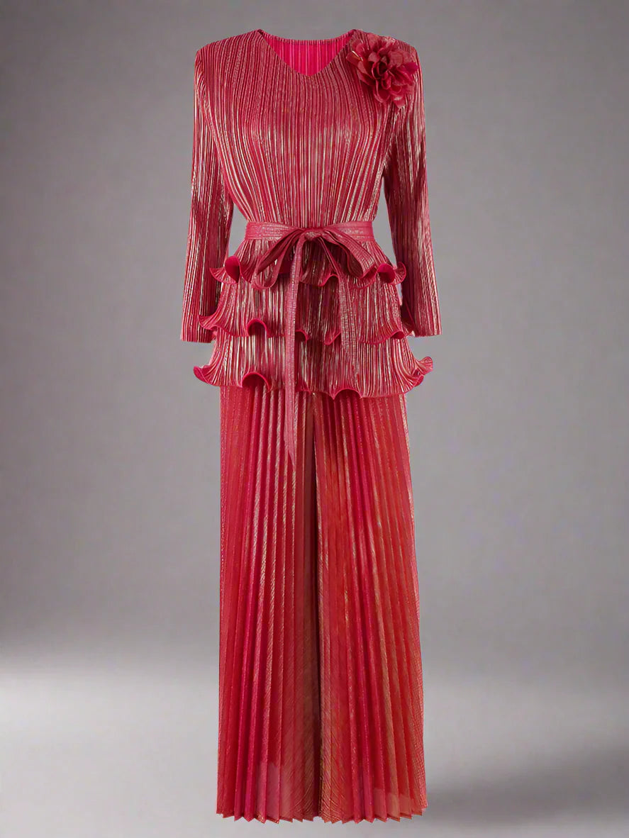 Couture Ruffle Japanese Pleated 2-Piece Set