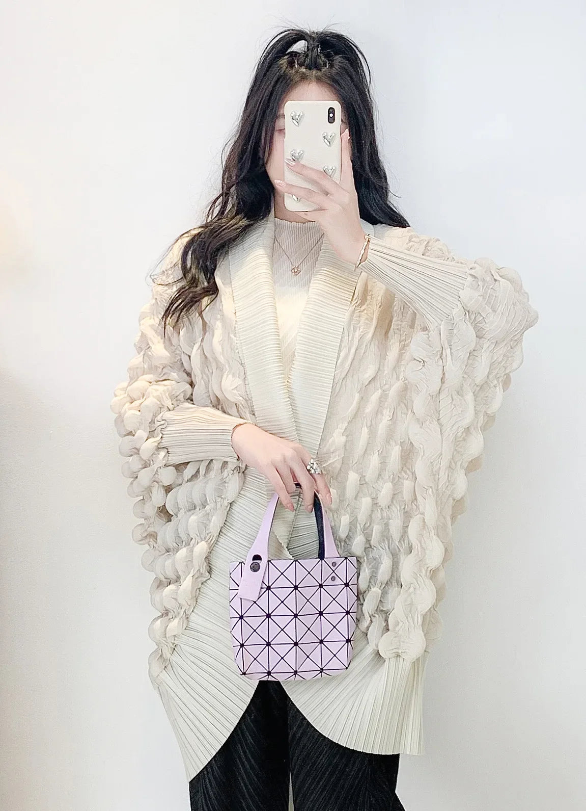 Truly Plissé Pleated Ripple Cardigan Coat