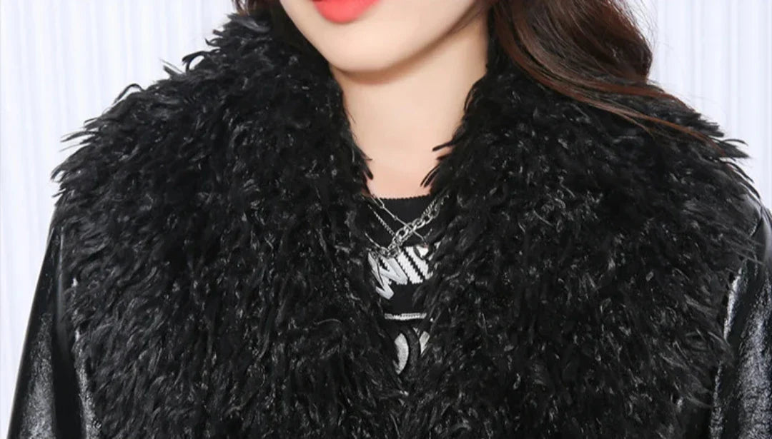 Couture Vegan Leather Trench with Shaggy Fur