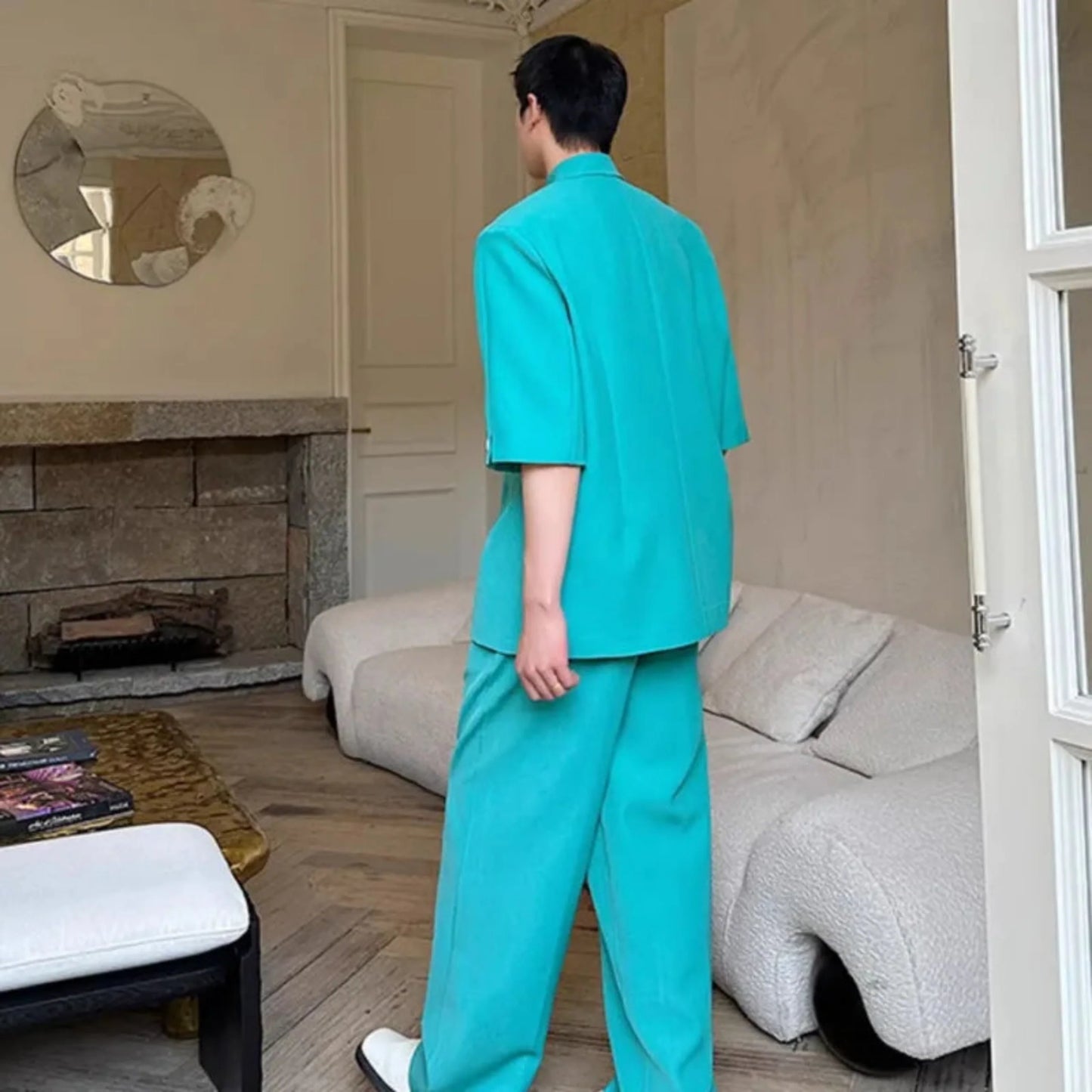Men's Short Sleeve Blazer & Wide Leg Pant Set