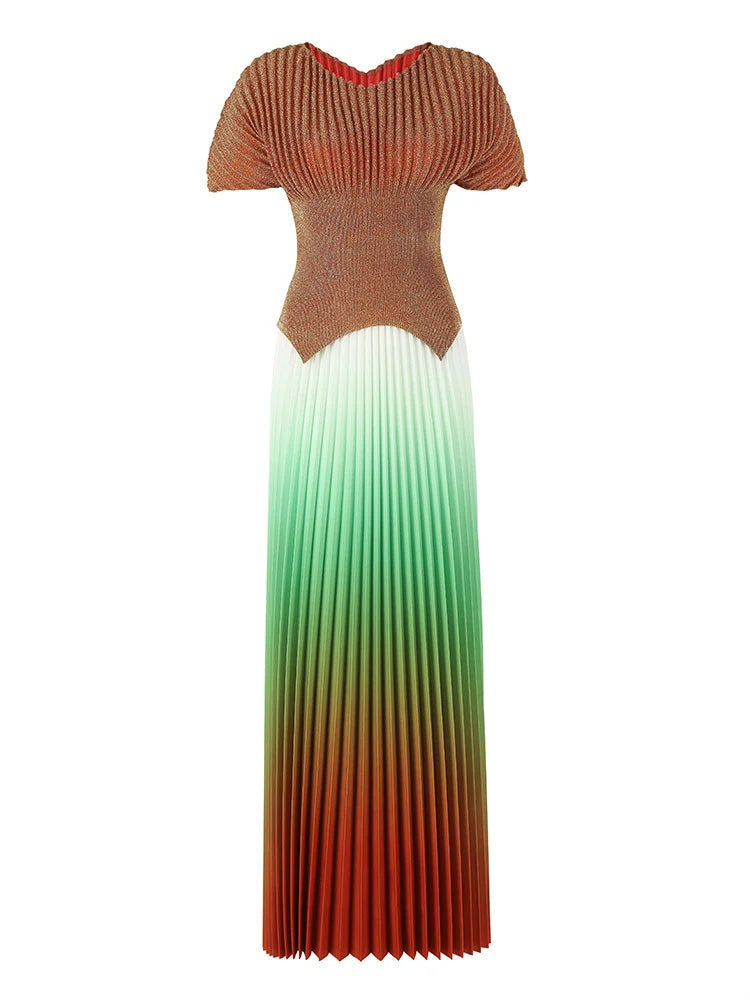 Metallic Pleated Top & Plisse Maxi Skirt Set
