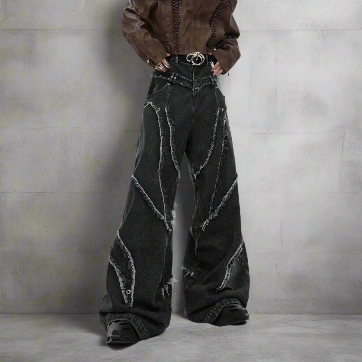 Men's Raw Wide Leg Streetwear Jeans