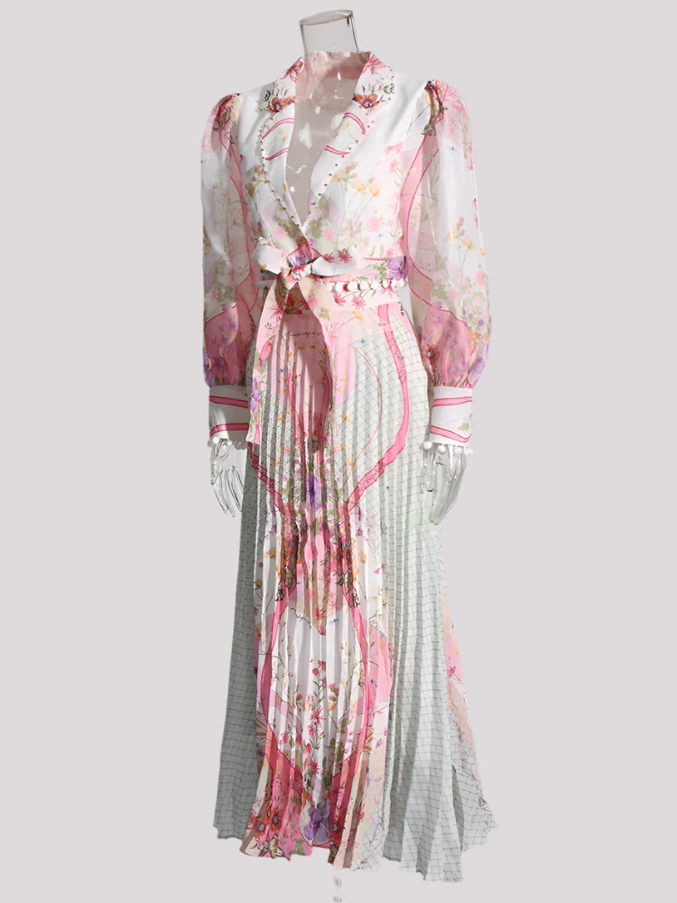Luxury Floral Blouse and Skirt Set
