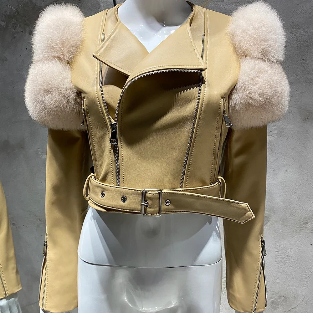 Couture Fox Fur & Leather Crop Jacket