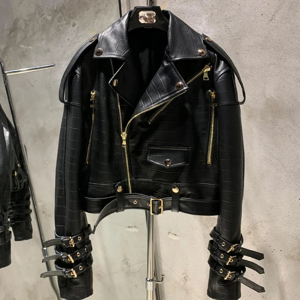 Luxury Women's Lambskin Cropped Biker Jacket