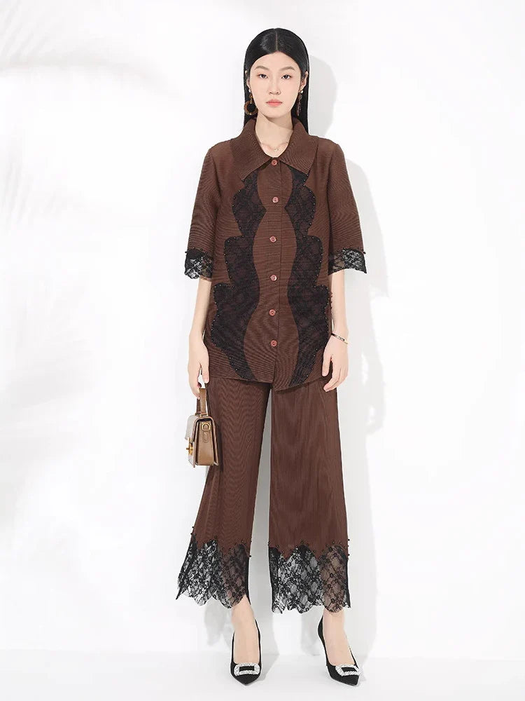 Luxury Petite Pleated Lace Pant Set
