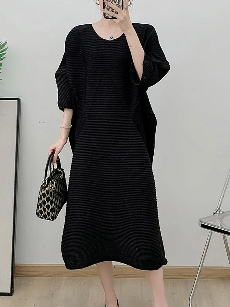 Couture Pleated Midi Dress - Elegant Occasion Wear