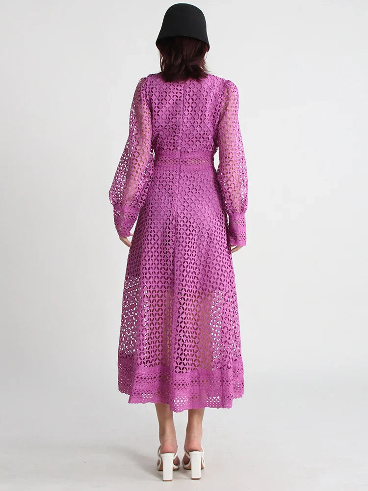 Luxury Lace Midi Dress - Long Balloon Sleeve