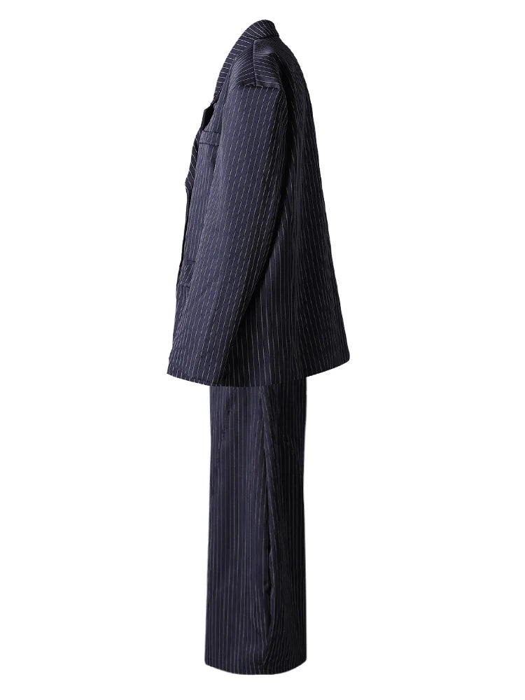 Women's Pinstripe Suit Set - Comfortable Elastic Waistband