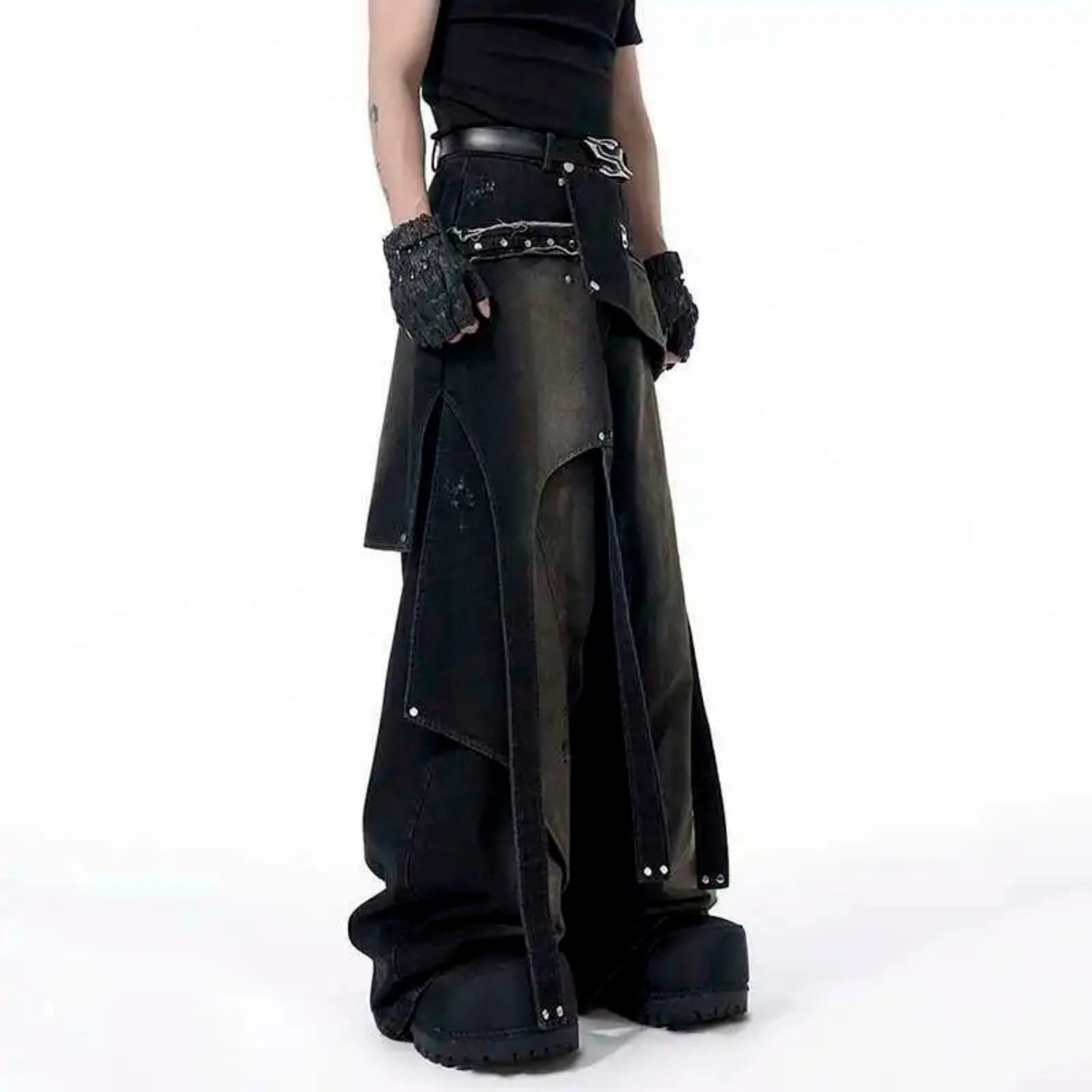 Men's Deconstructed Studded Jeans