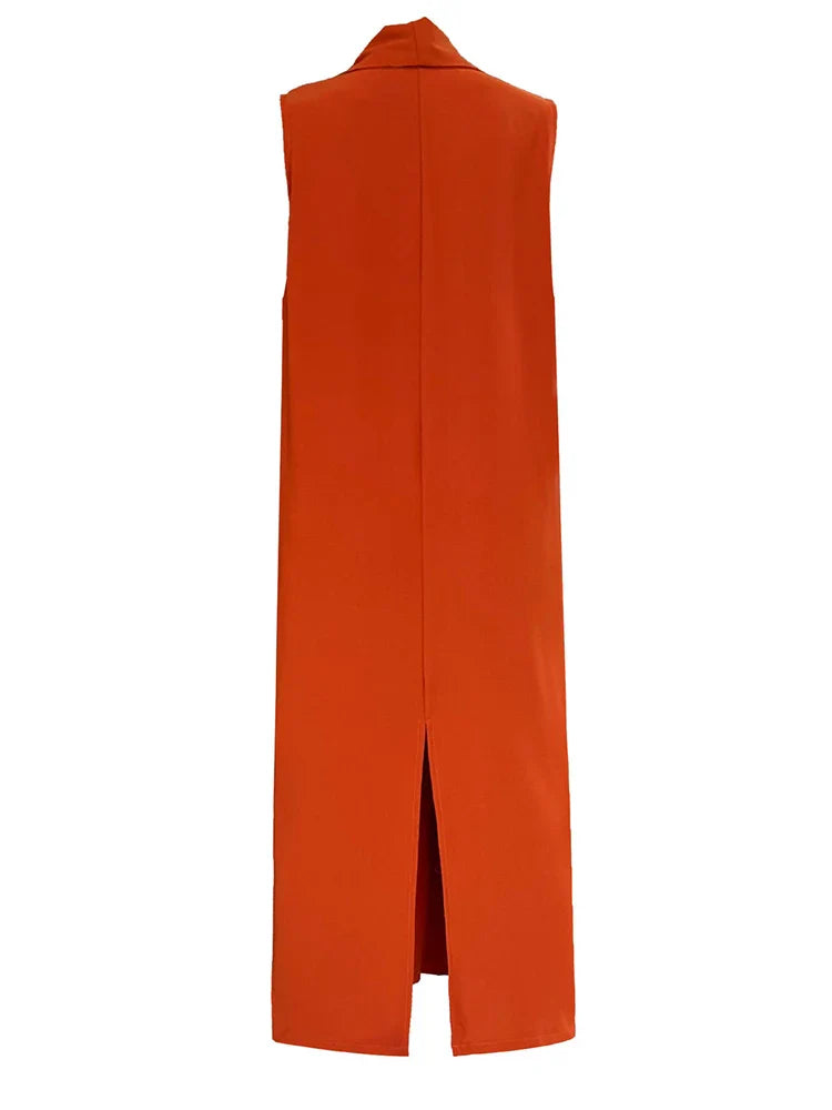 Elegant Draped Sleeveless Midi Dress with Pockets