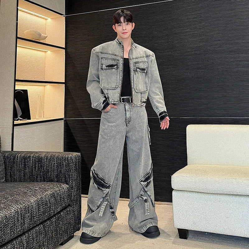Men's 2 Piece Cargo Washed Denim Jacket & Jeans Set
