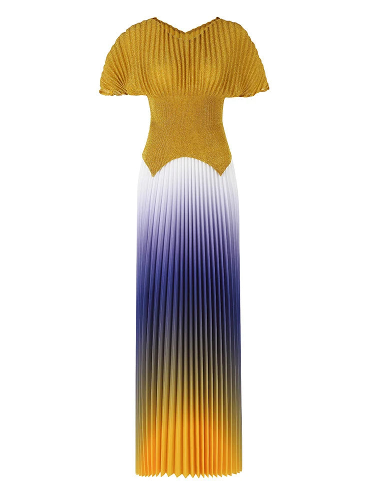 Metallic Pleated Top & Plisse Maxi Skirt Set
