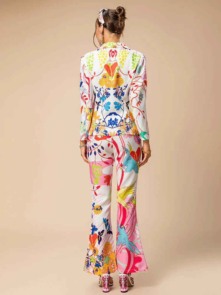 Women's Luxe Tailored Blazer & Flared Trousers Suit