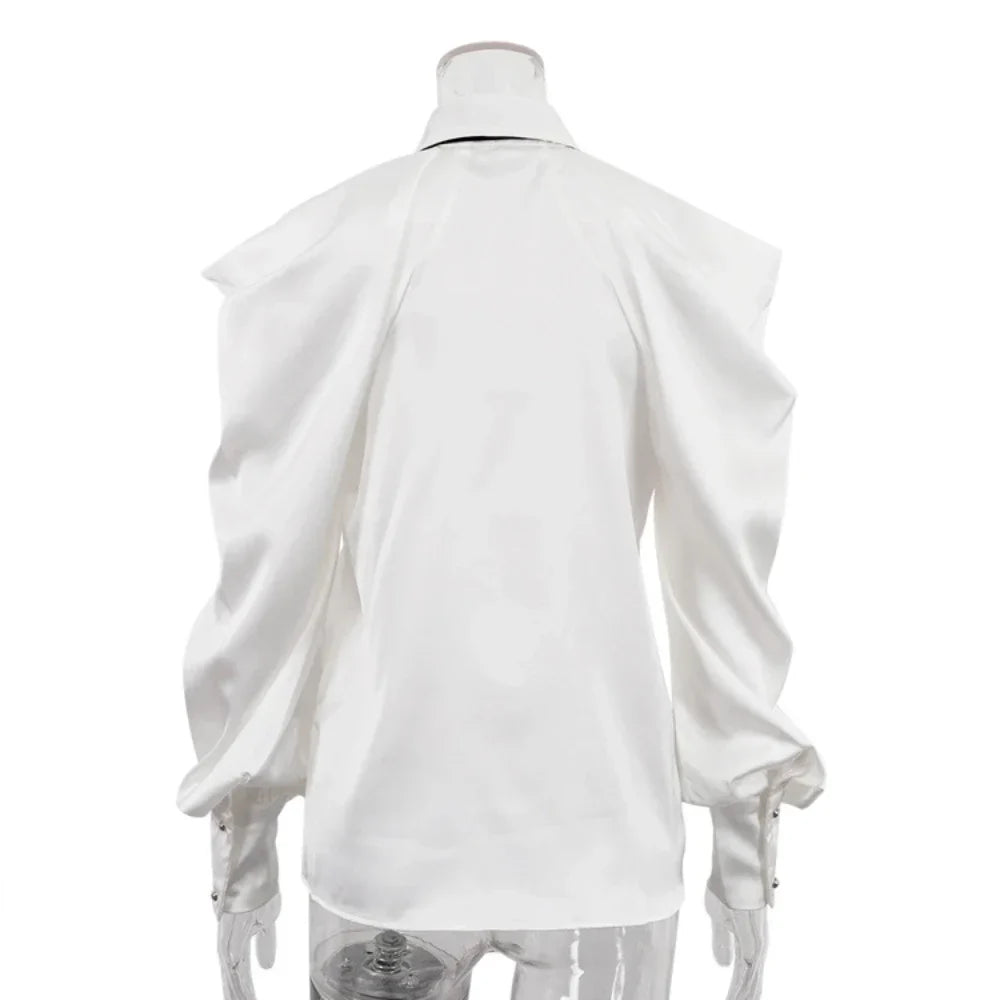 Satin Top with Dramatic Black Tie