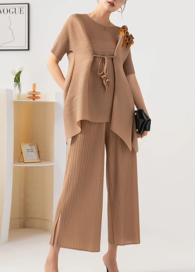 Comfort Pleated Sculptural Pull-On Pant & Top Set