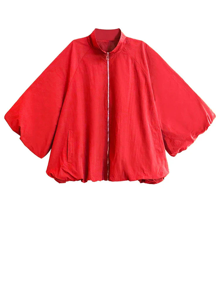 Oversize Voluminous Sleeve Red Bomber Jacket