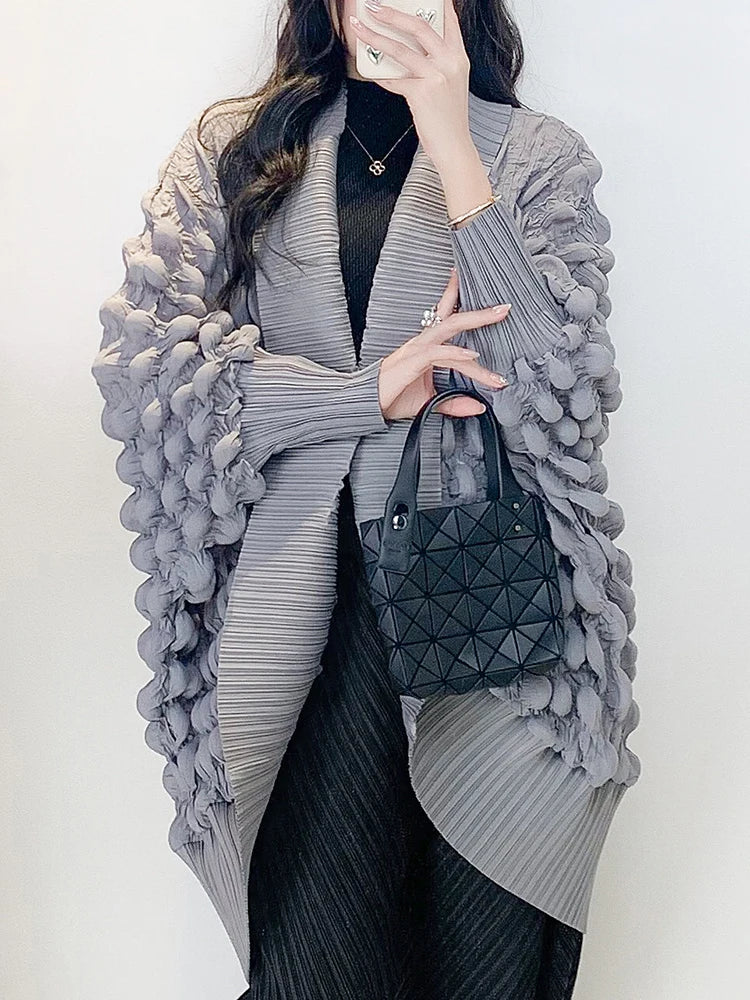 Truly Plissé Pleated Ripple Cardigan Coat