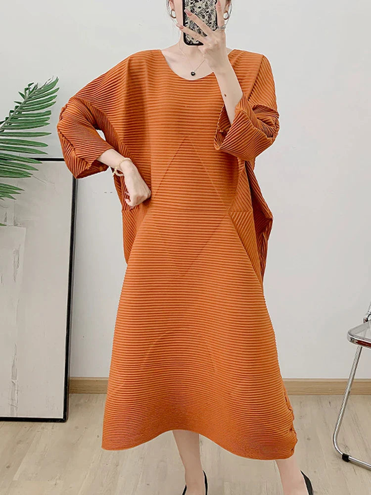 Couture Pleated Midi Dress - Elegant Occasion Wear