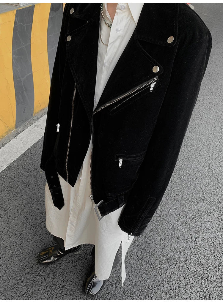 Men's Stylish Velvet Moto Jacket ââ‚?Refined Elegance