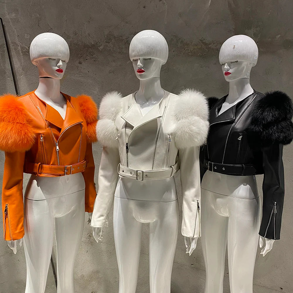 Couture Fox Fur & Leather Crop Jacket