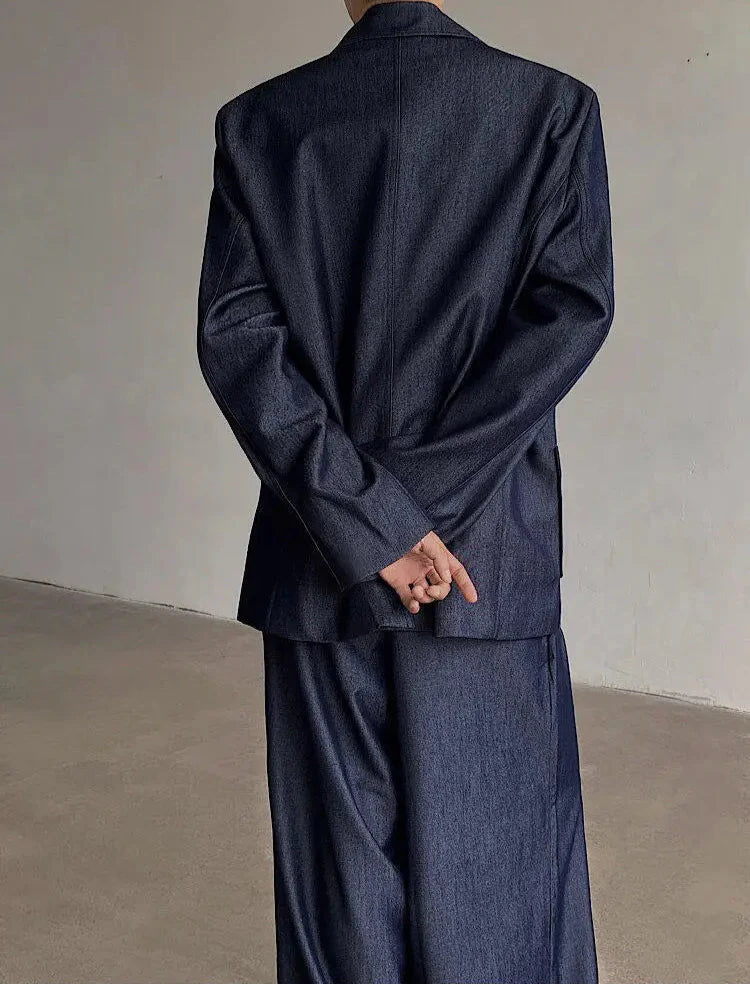 Men's Luxury Dark Denim Oversized Suit Set