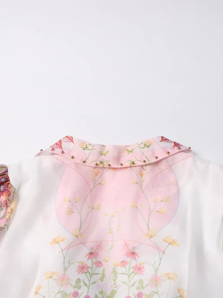 Luxury Floral Blouse and Skirt Set