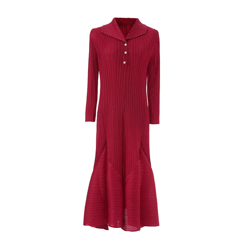 Luxe Plissé Pleated Blouse Midi Dress