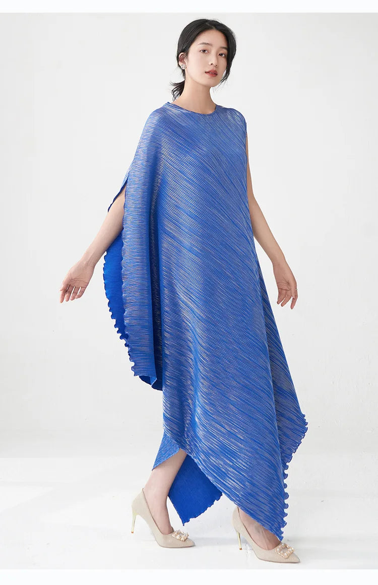 Pleated Asymmetric Dress - Unique Textured Drape