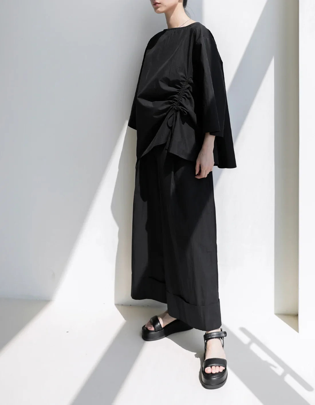 Cotton-Blend Wide-Leg Pants with Elastic Waistband