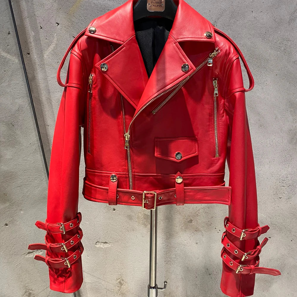 Luxury Women's Lambskin Cropped Biker Jacket