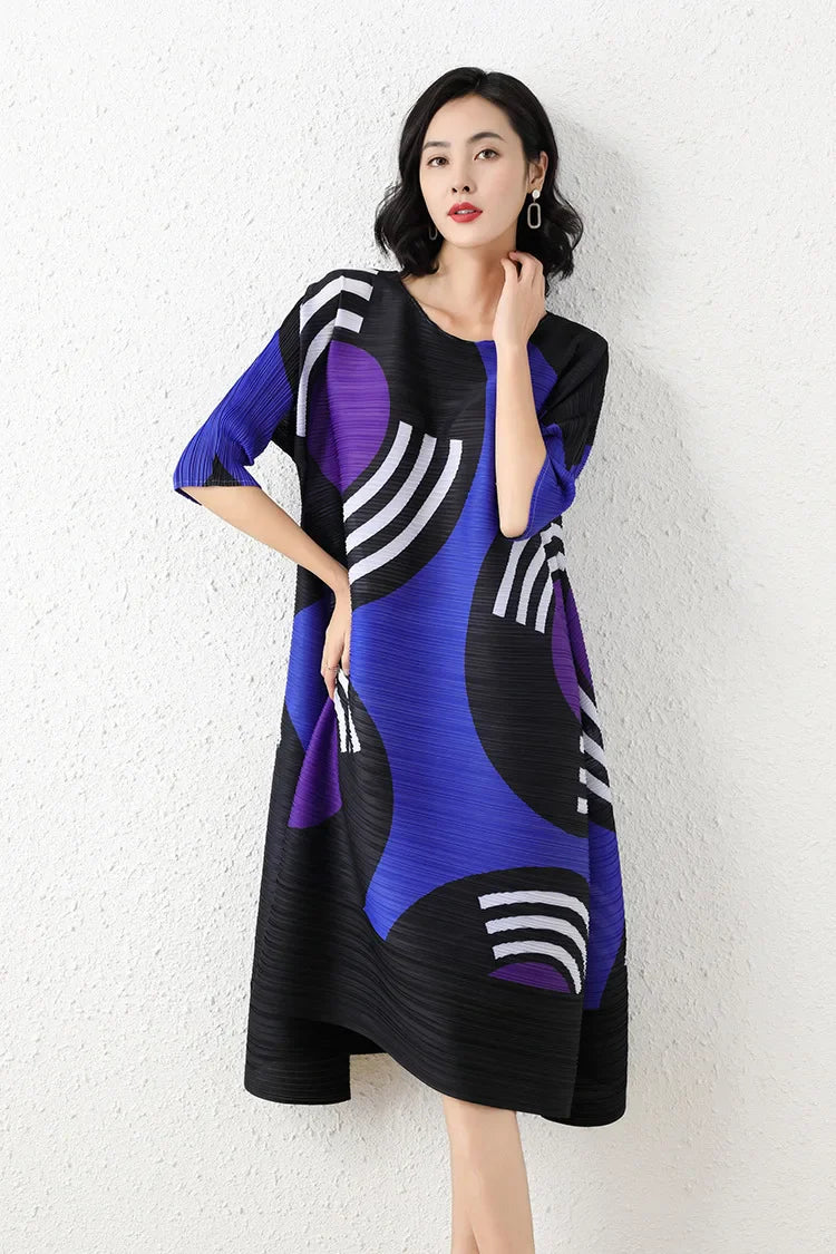 Luxury Geometric Pleated Dress