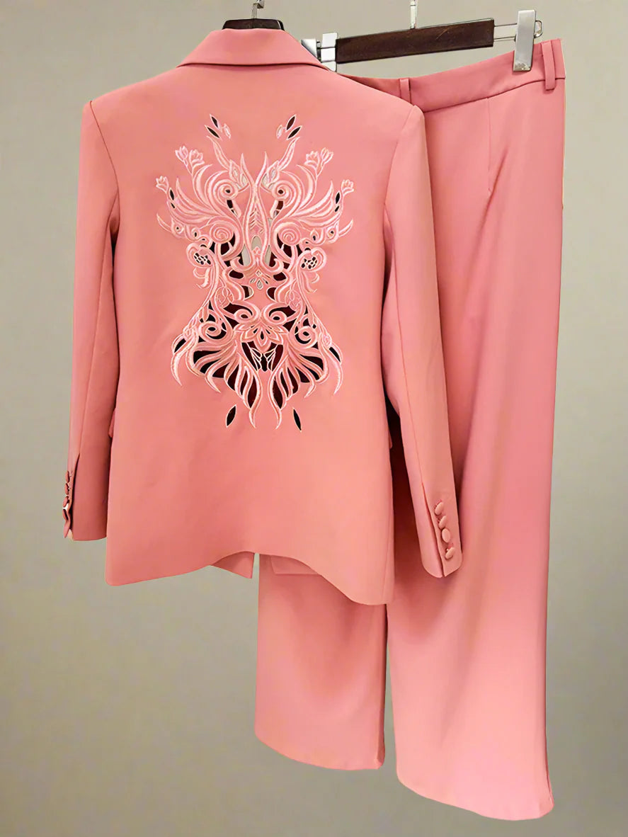 Women's Embroidered Wide-Leg Pant Suit