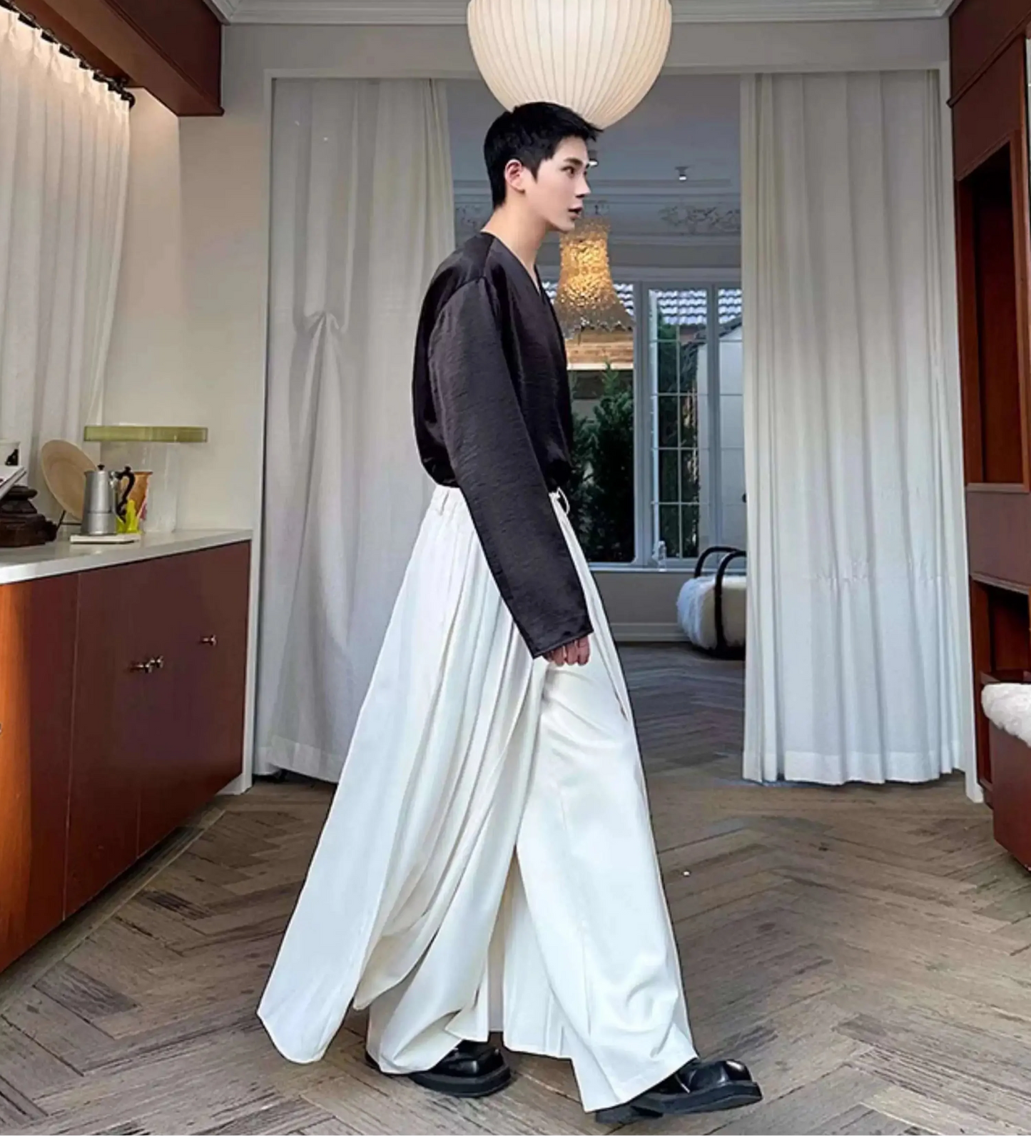 Men's Pleated Wide Leg Trousers