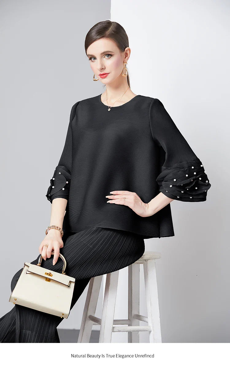 Women's Plissé Top & Cropped Pant Set