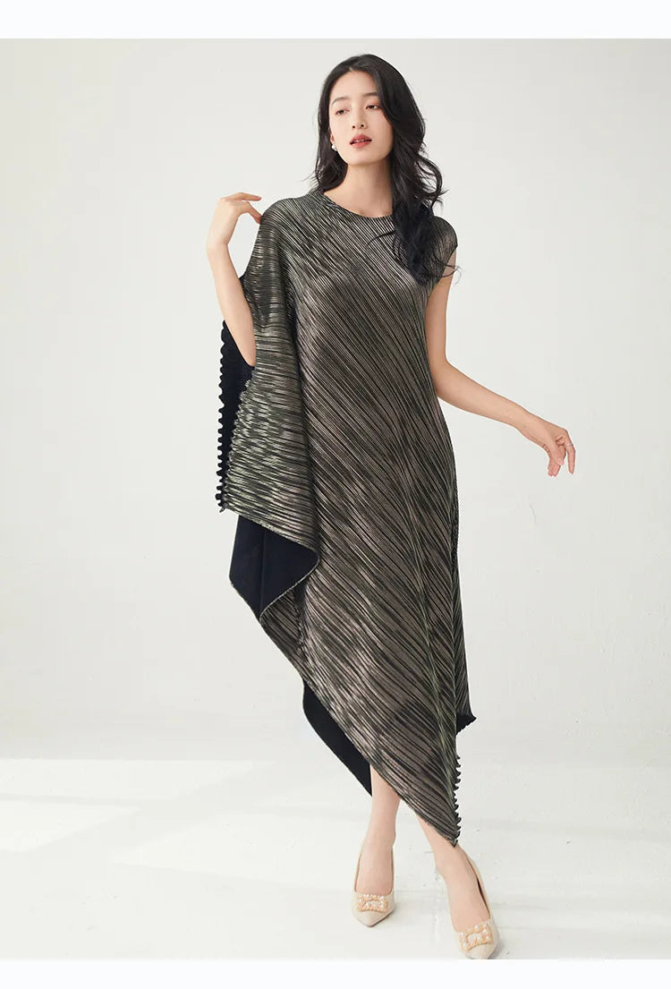 Pleated Asymmetric Dress - Unique Textured Drape