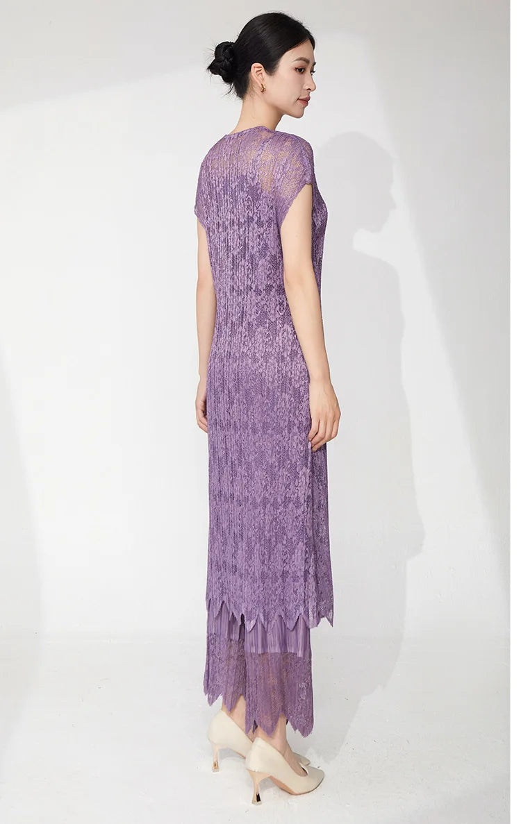 2-Piece Lace Pleated Palazzo Pants Outfit