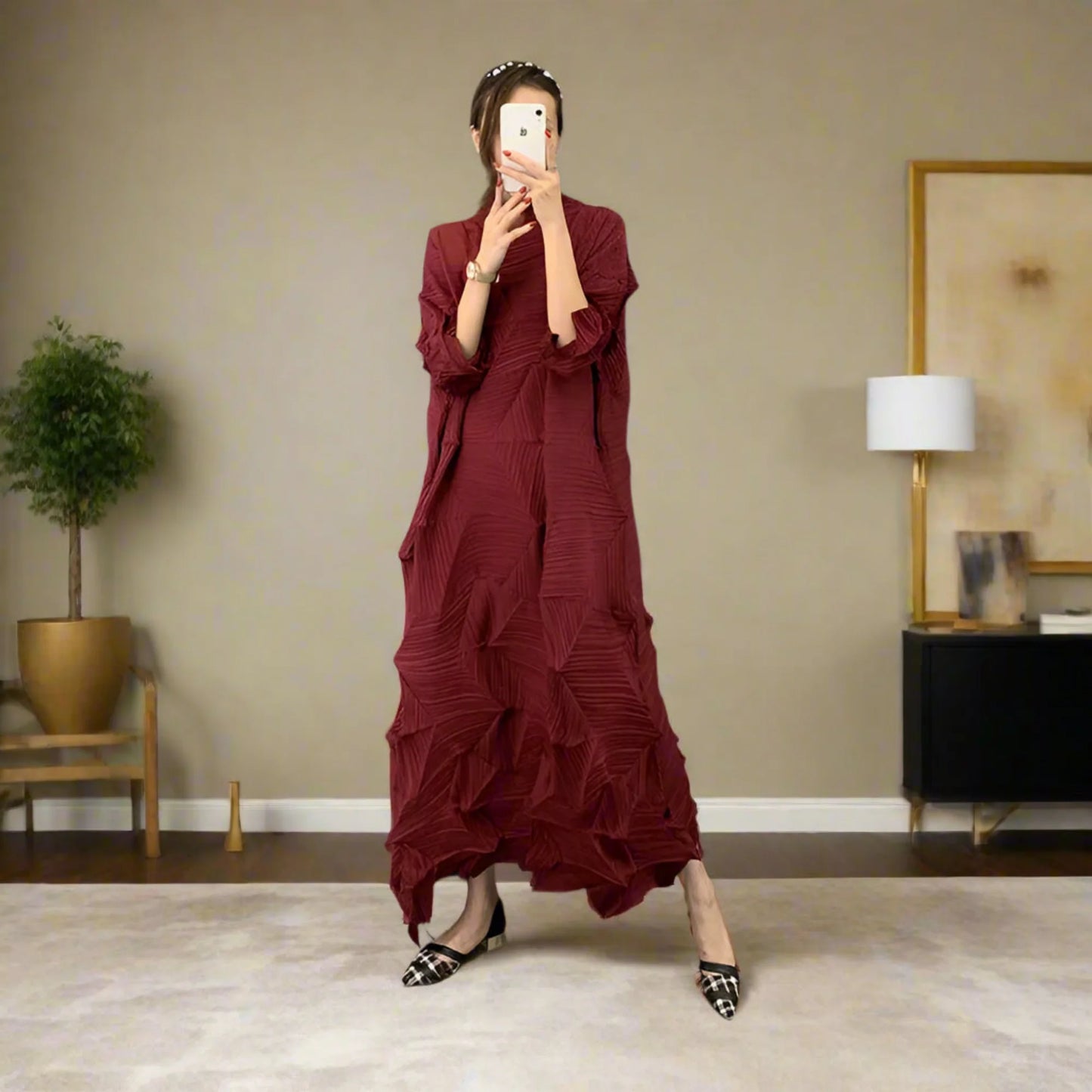Luxe Geometric Japanese Pleated Dress